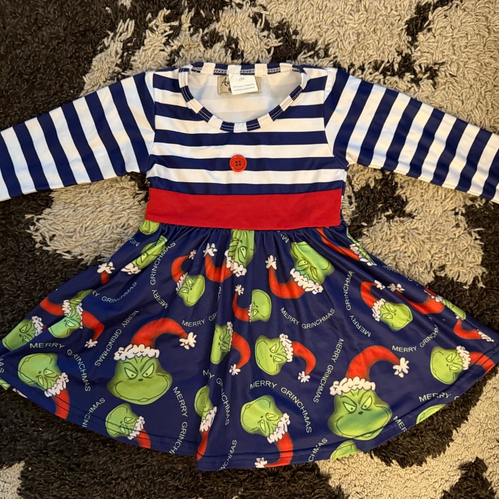 Striped Grinch Dress with Red Accents